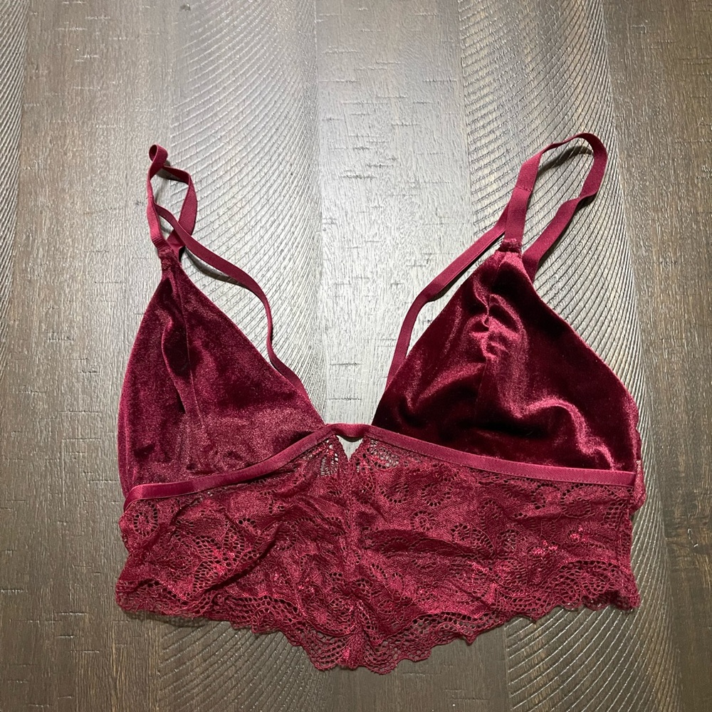 Velvet Lace Bralette in Burgundy